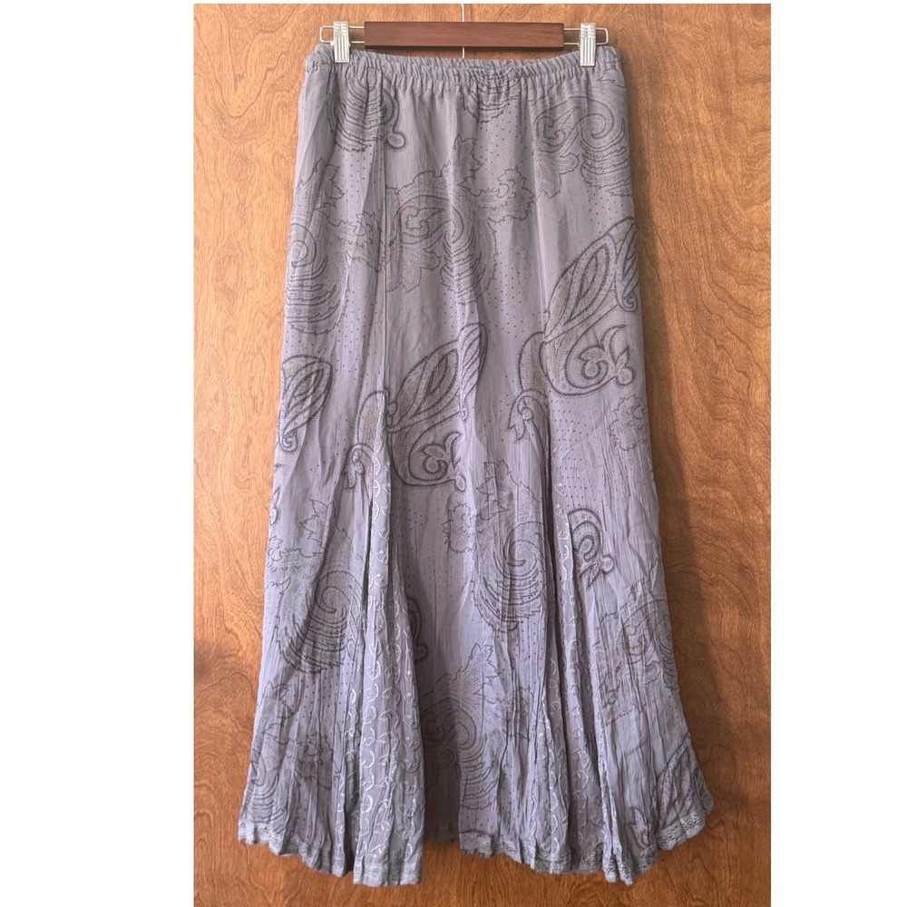 Soft Surroundings Sz XL Embroidered Floral Flowy Pull On Maxi Skirt Whimsical - Picture 2 of 6